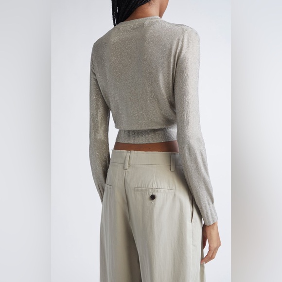 NWT Alexander Wang Hotfix Embellishments Cropped Crewneck Cardigan L Champagne - Picture 4 of 17